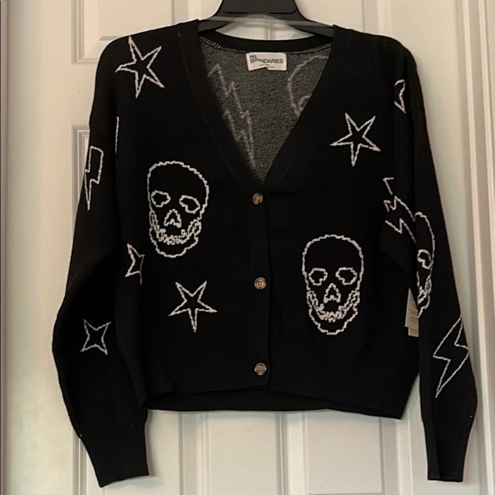 🆕WT🧿No Boundaries Black Stars & Skull Cardigan Sweater